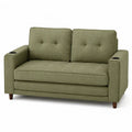 Divano a due posti in tessuto poliestere verde con struttura in legno e portabicchieri integrati 160 x 90 x 95 cm