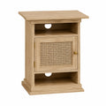 Credenza mobile contenitore in MDF effetto rovere con anta in rattan e ripiani aperti 60 cm x 35 cm x 80 cm