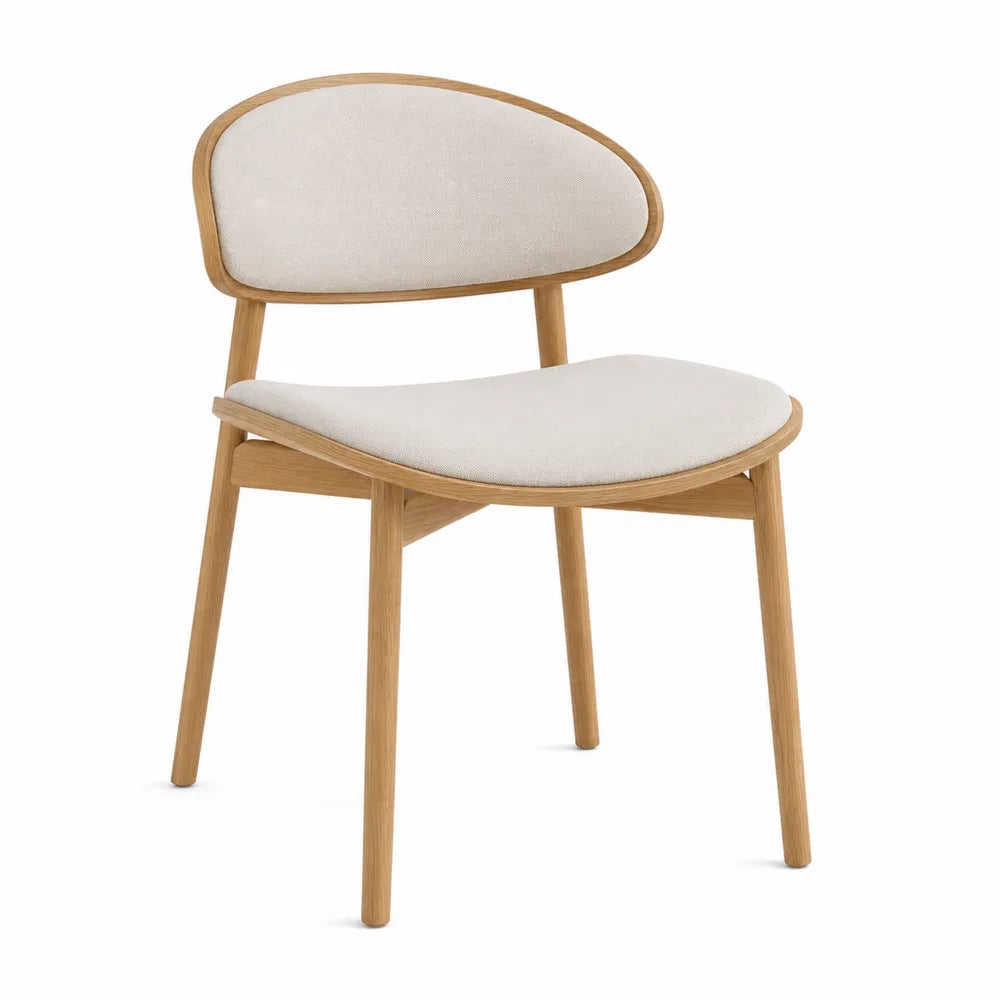 Sedia da pranzo in legno massello di faggio con seduta imbottita e schienale rivestito in tessuto beige 45x52x82 cm