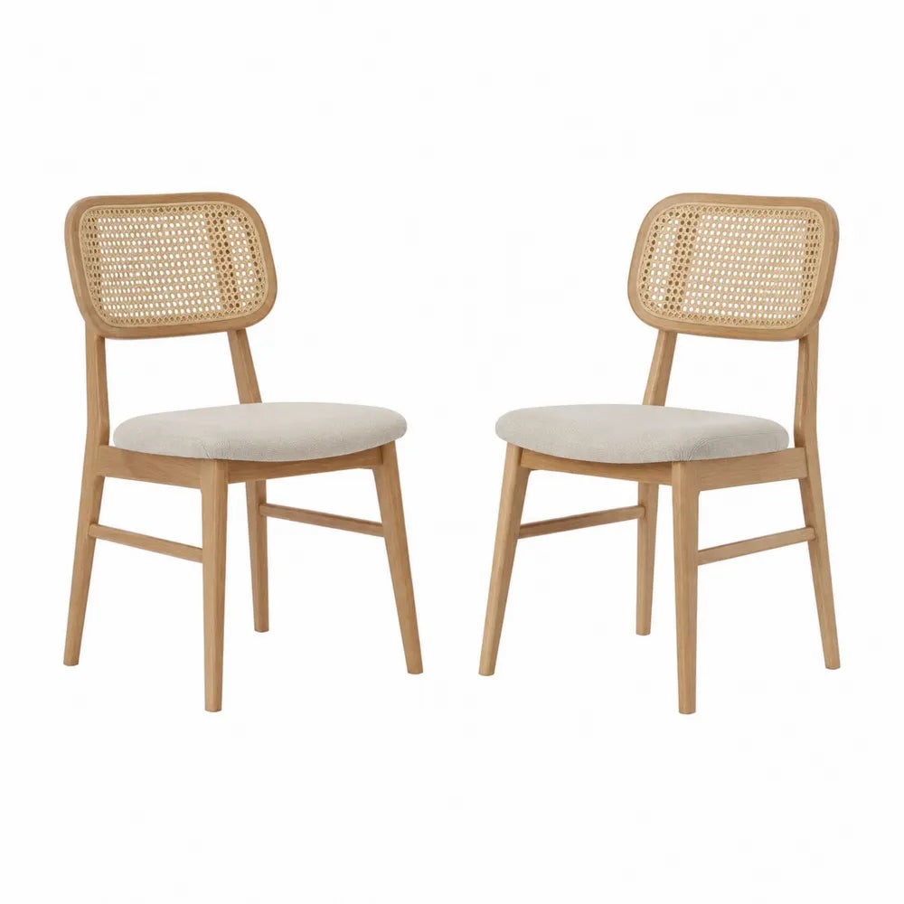 Set di 2 sedie da pranzo 46 x 52 x 85 cm struttura in legno di faggio schienale in rattan seduta imbottita beige