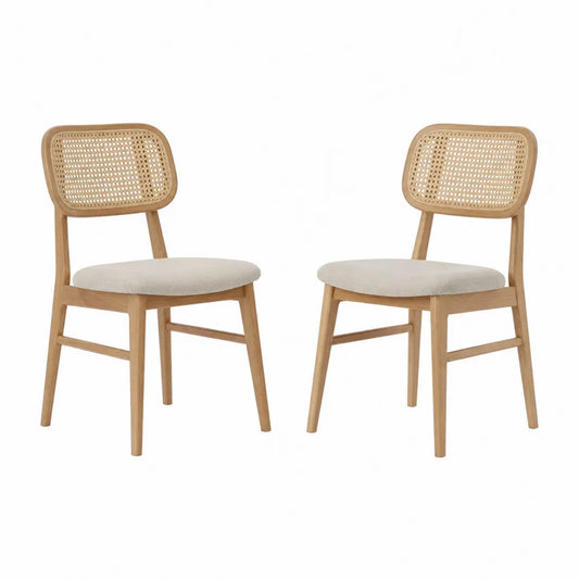Set di 2 sedie da pranzo 46 x 52 x 85 cm struttura in legno di faggio schienale in rattan seduta imbottita beige
