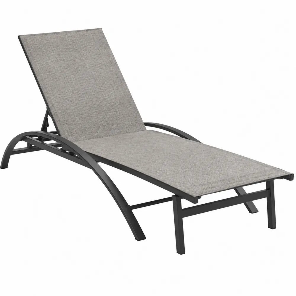 Lettino prendisole da esterno in alluminio verniciato nero con seduta in textilene grigio schienale regolabile 200 x 65 x 35 cm