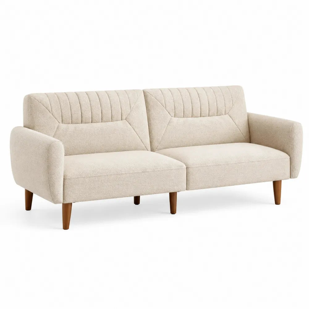 Divano a 2 posti in tessuto bouclé beige con gambe in legno naturale 185 x 80 x 82 cm