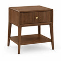 Comodino in legno impiallacciato noce con cassetto e ripiano aperto gambe in legno massello 45x40x55 cm