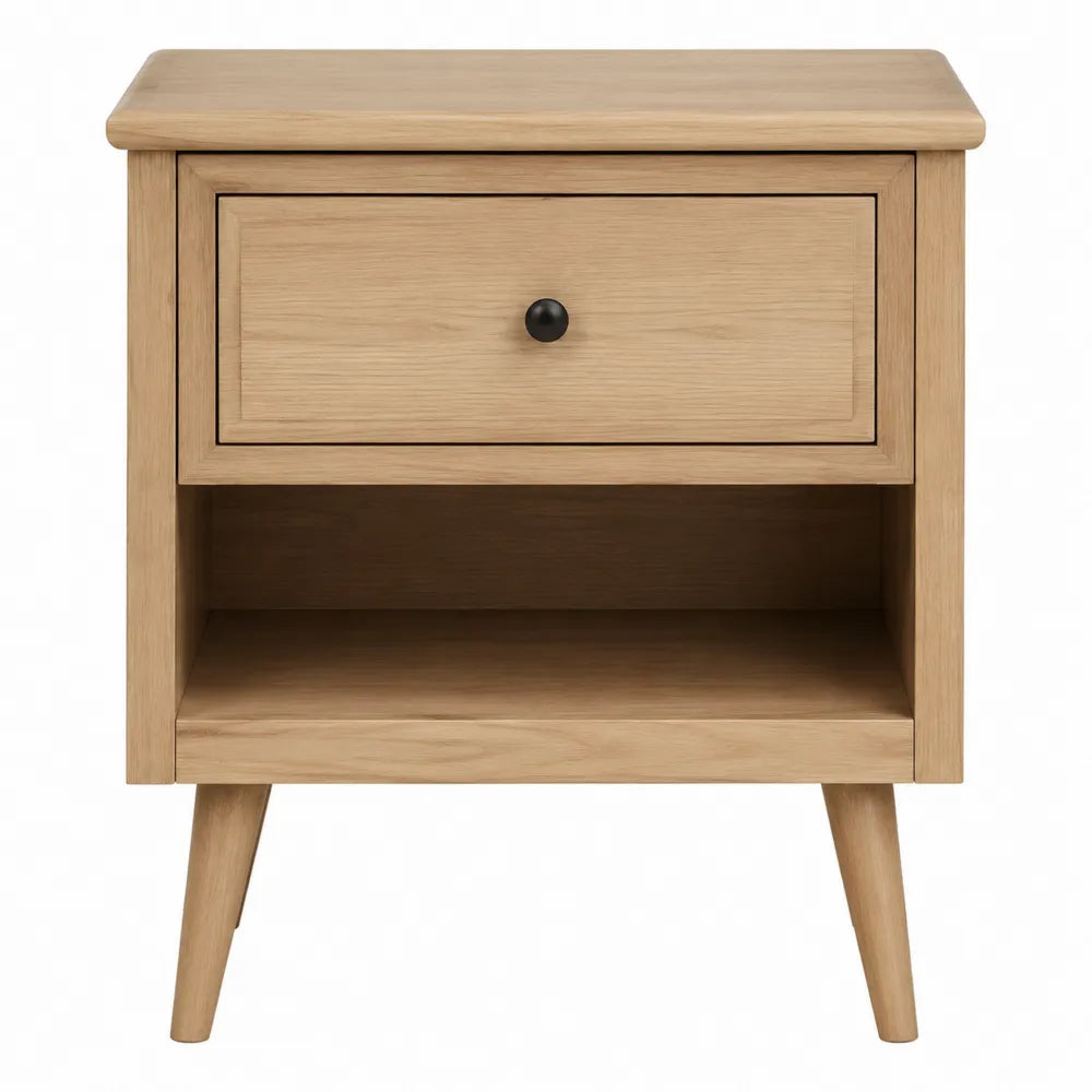 Comodino rettangolare con 1 cassetto e vano aperto in MDF effetto rovere naturale 45 x 40 x 55 cm