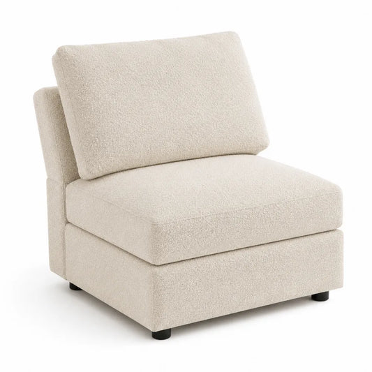 Modulo divano singolo senza braccioli in tessuto bouclé beige e compensato con piedini neri 90 x 95 x 85 cm