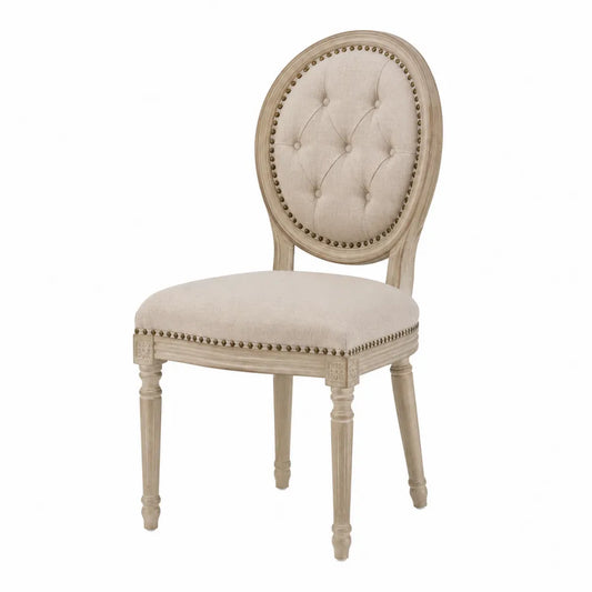Sedia da pranzo 50 x 55 x 95 cm con schienale ovale capitonné tessuto beige struttura in legno di faggio naturale