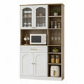 Credenza buffet rettangolare 120 x 40 x 180 cm in MDF effetto legno e bianco con ante in vetro scanalato ripiani aperti