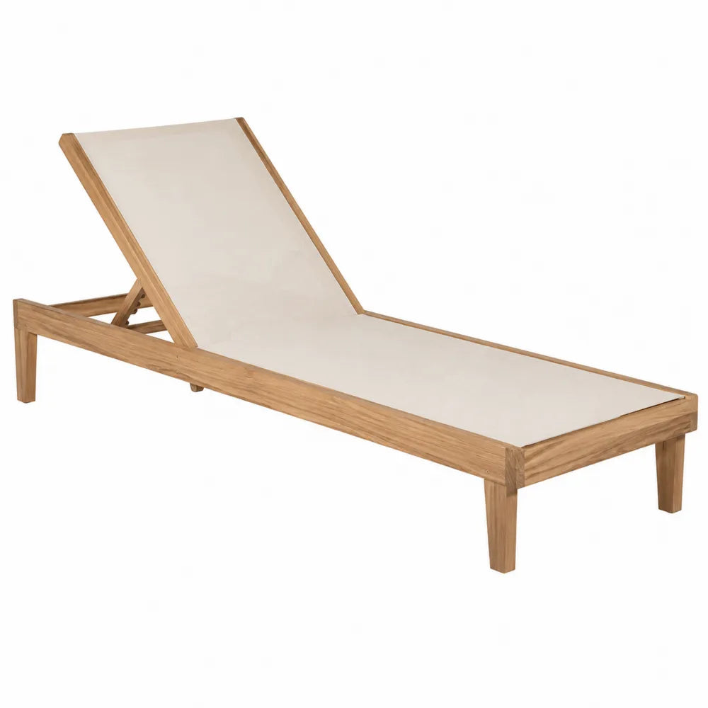 lettino da esterno chaise longue in legno massiccio di acacia con schienale regolabile e cuscino beige 200x65x30 cm