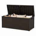 Baule contenitore da esterno rettangolare con coperchio in rattan sintetico PE marrone scuro e nero 120 cm