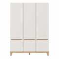 Armadio guardaroba 120x50x180 cm in MDF bianco con ante verticali e cassetti base in legno effetto naturale
