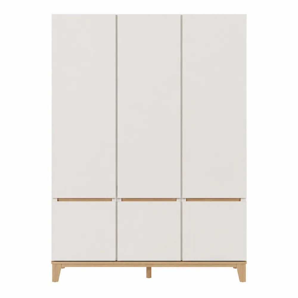 Armadio guardaroba 120x50x180 cm in MDF bianco con ante verticali e cassetti base in legno effetto naturale