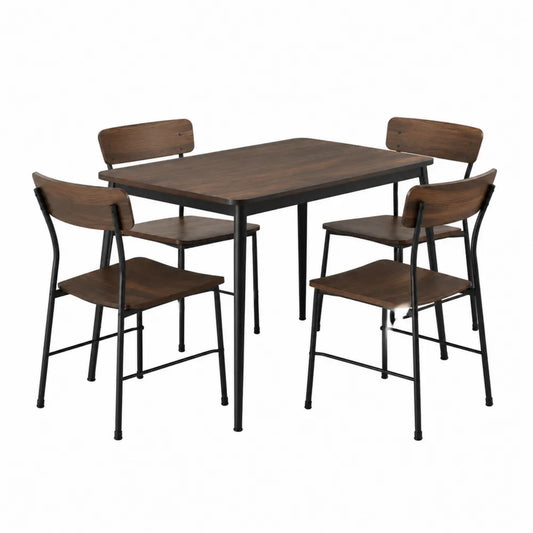 Set tavolo da pranzo rettangolare in legno ingegnerizzato e metallo con 4 sedie piano rovere 120x70x75 cm colore rovere naturale e nero
