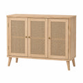 Credenza buffet 140 x 40 x 80 cm in MDF effetto legno naturale con 3 ante effetto rattan e gambe inclinate