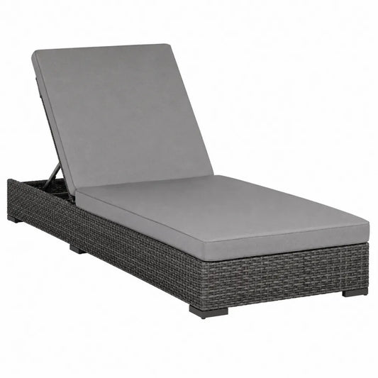 lettino da esterno chaise longue in rattan PE e alluminio con cuscino grigio schienale regolabile 200x65x80 cm