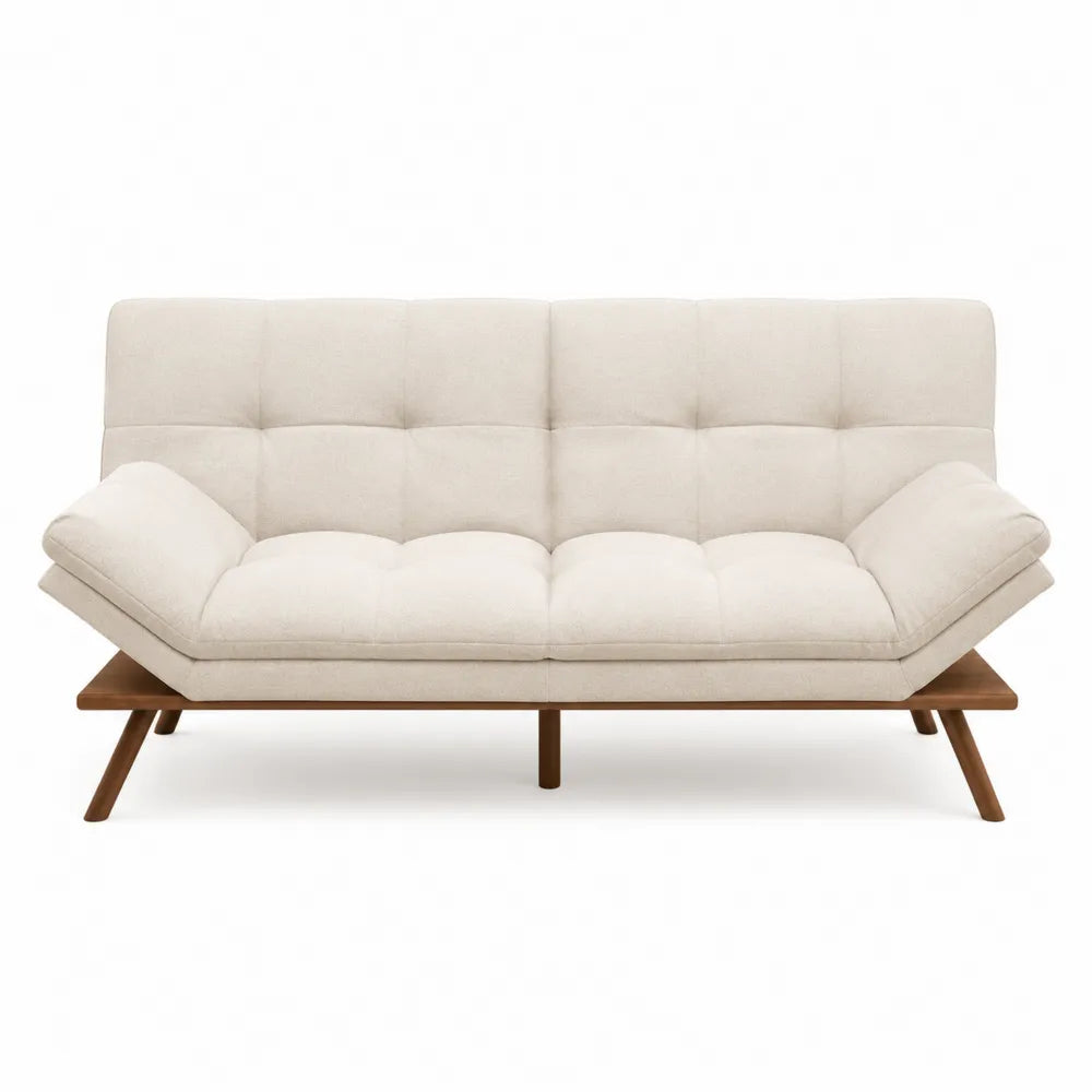 Divano futon a 3 posti in tessuto poliestere beige con struttura in legno naturale 200 x 88 x 85 cm