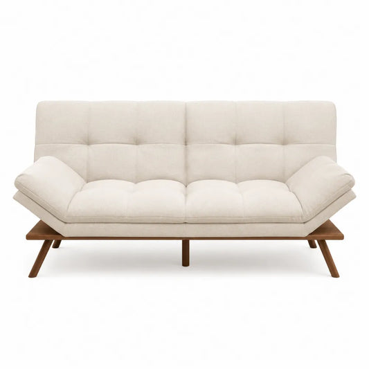 Divano futon a 3 posti in tessuto poliestere beige con struttura in legno naturale 200 x 88 x 85 cm