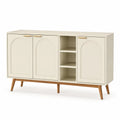 Credenza contenitore 160 x 40 x 85 cm in MDF beige crema con 3 ante ad arco ripiani aperti maniglie oro e gambe in legno