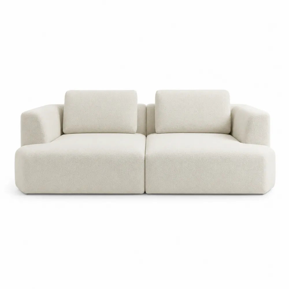Divano modulare a 2 posti in tessuto bouclé beige con braccioli e schienali imbottiti 200 x 95 x 75 cm