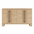Credenza contenitore soggiorno 160 cm in MDF effetto rovere chiaro con ante e maniglie in metallo nero gambe in legno massello