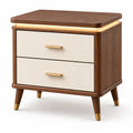 Comodino rettangolare con 2 cassetti e LED in MDF effetto noce marrone e beige 55 x 40 x 50 cm